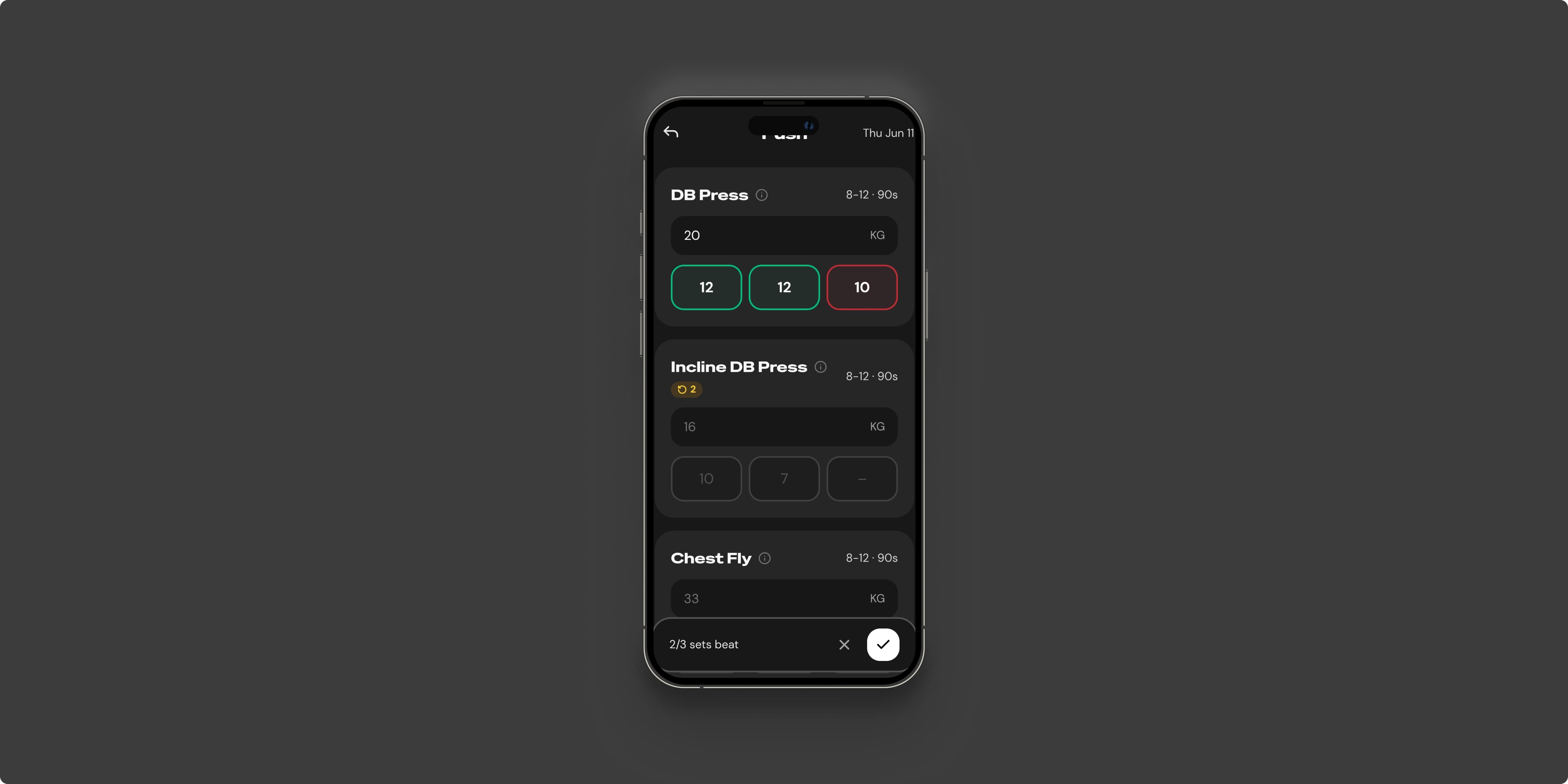Mockup van de workout-app van Ian Souisa op een iPhone