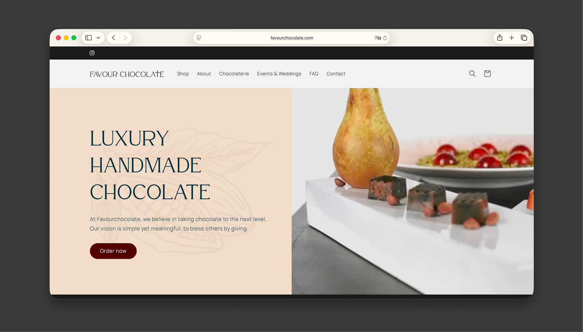 Screenshot van de Favour Chocolate webshop