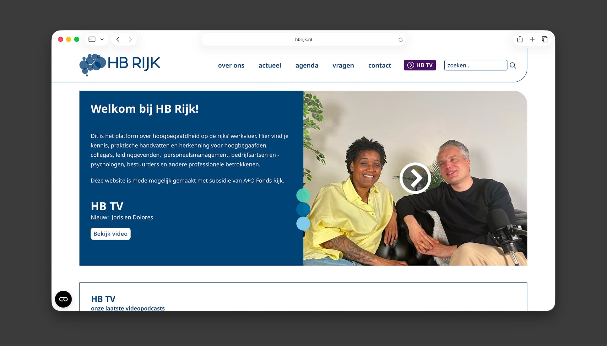 Screenshot van de HB Rijk website