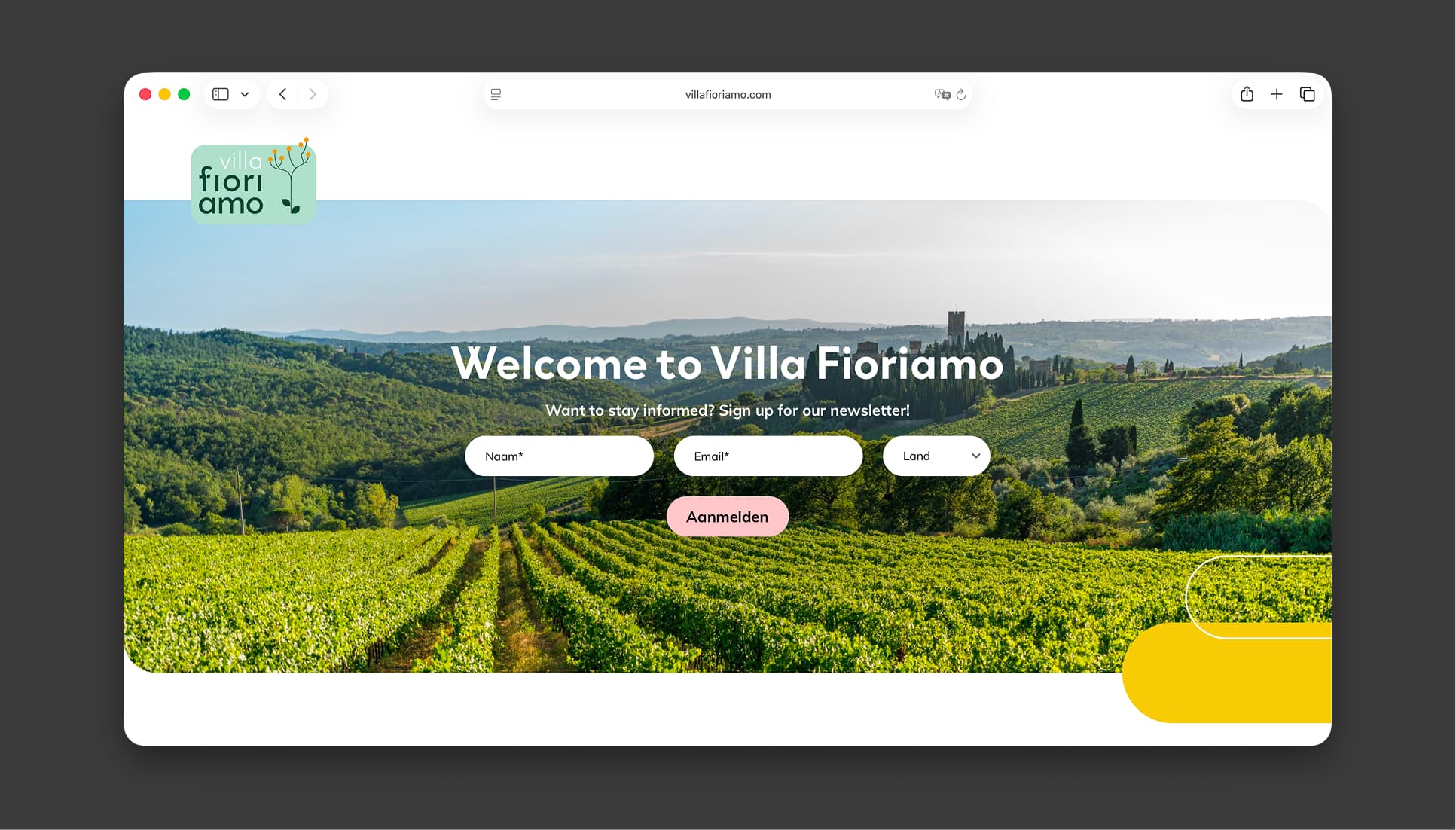 Screenshot van de Villa Fioriamo website